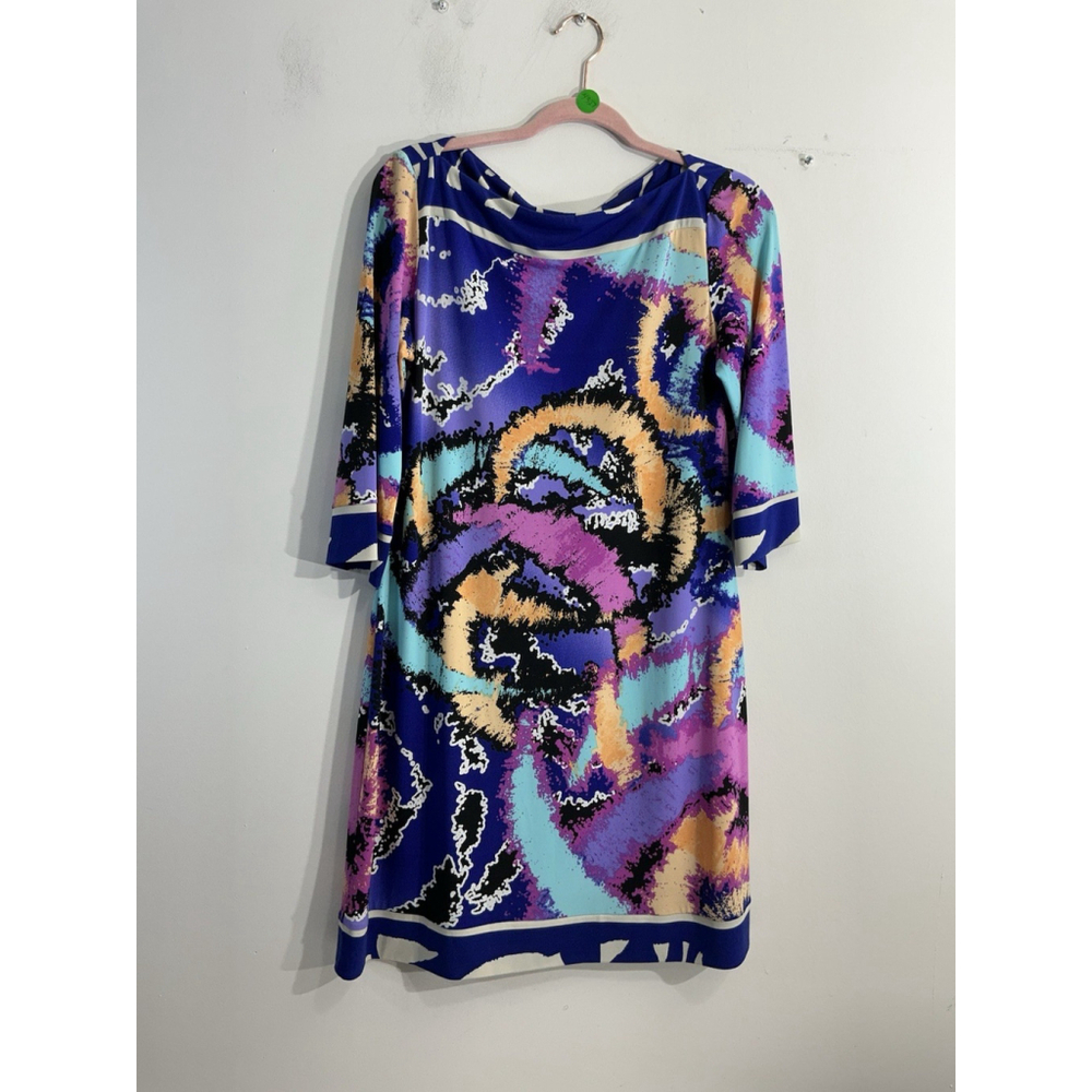 Womans Ali Ro Shift Dress 12 3/4 Sleeve Pullover Knee Length Multicolor Abstract
